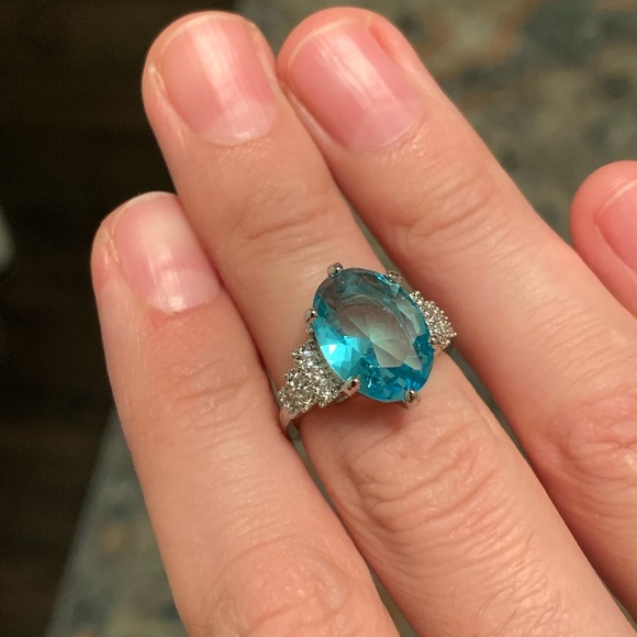 Elegant 925 Silver Ring Women Oval Cut Aquamarine - Picture 10 of 11